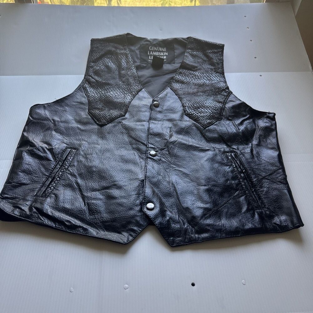 Navarre Genuine Lambskin Leather Vest Men’s XL Black Snap Front Western Biker